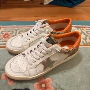Vintage Havana White Sneakers with Silver Star and Orange Accents